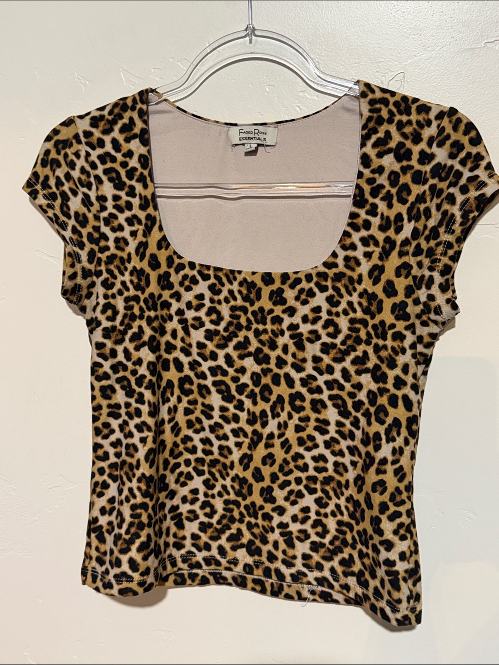 Faded Rose Brushed Leopard Print Scoop Neck Crop Top